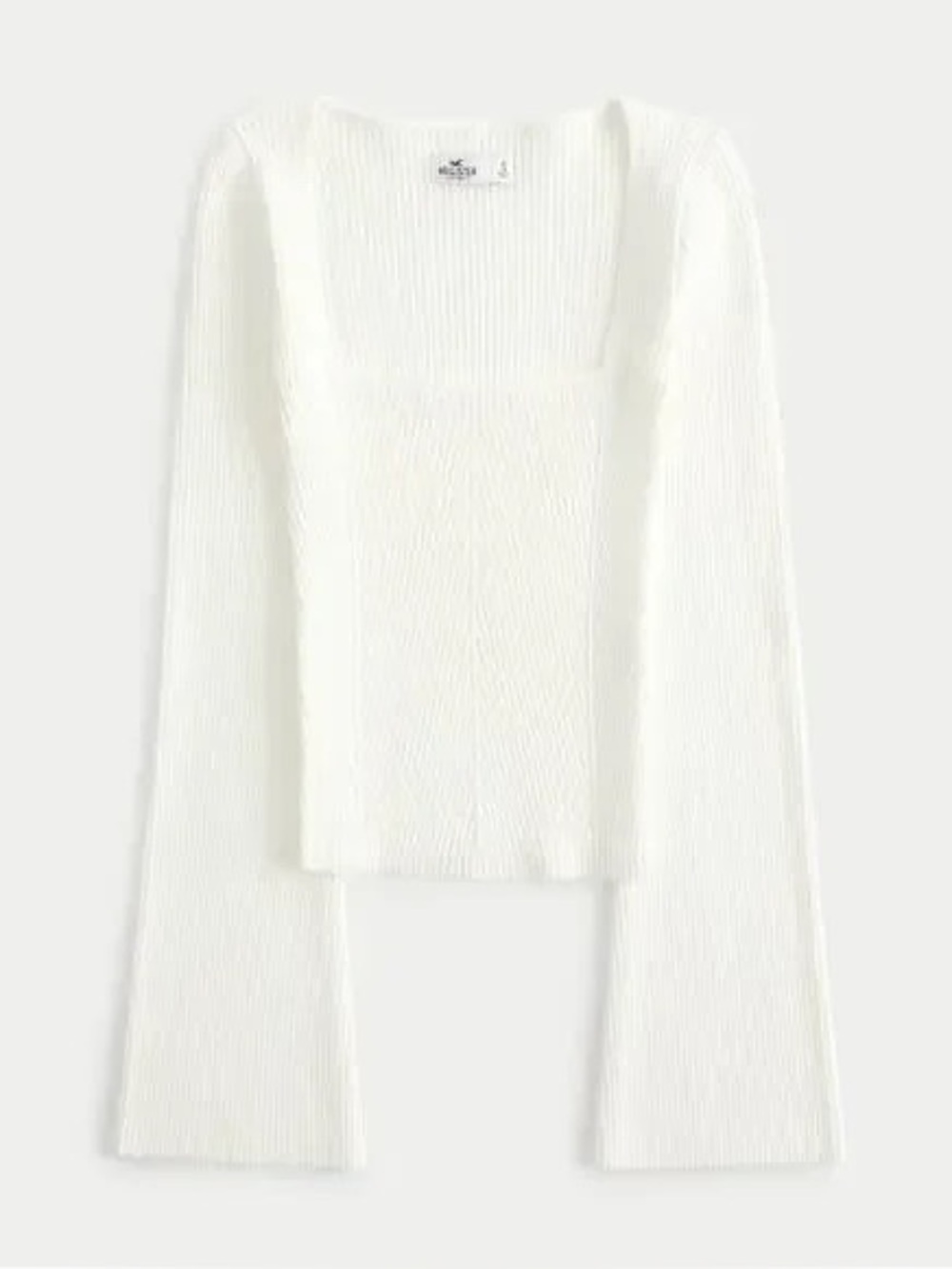 Hollister Square Neck Ribbed Bell Sleeve Babydoll Y2K Knit Top Sweater XS Cream - Picture 3 of 10